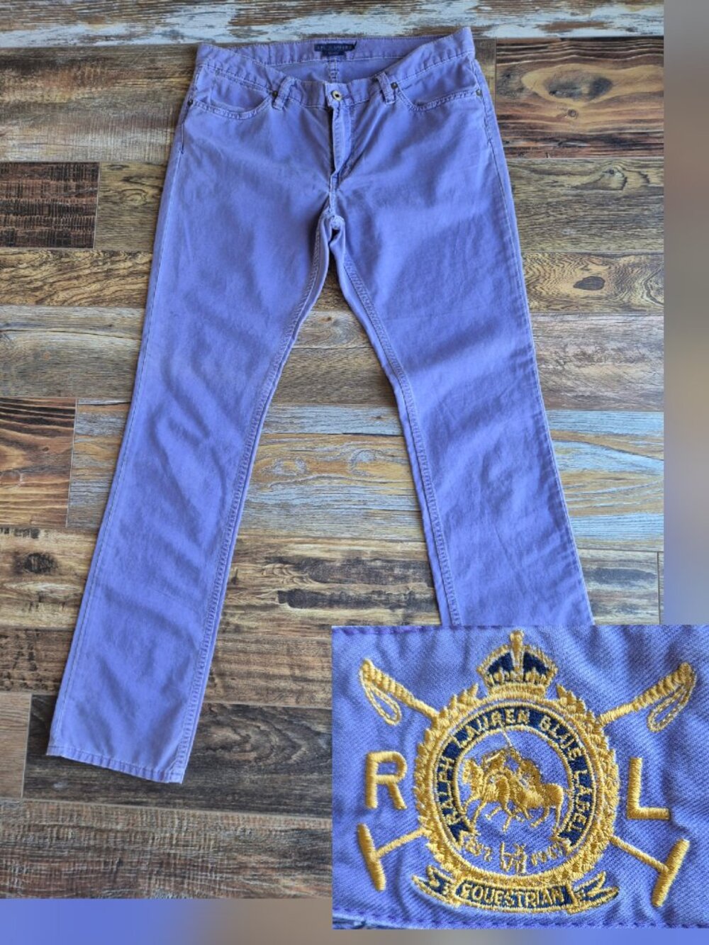 Vintage Ralph Lauren Blue Label Embroidered Madison Jeans Cotton Linen Purpl